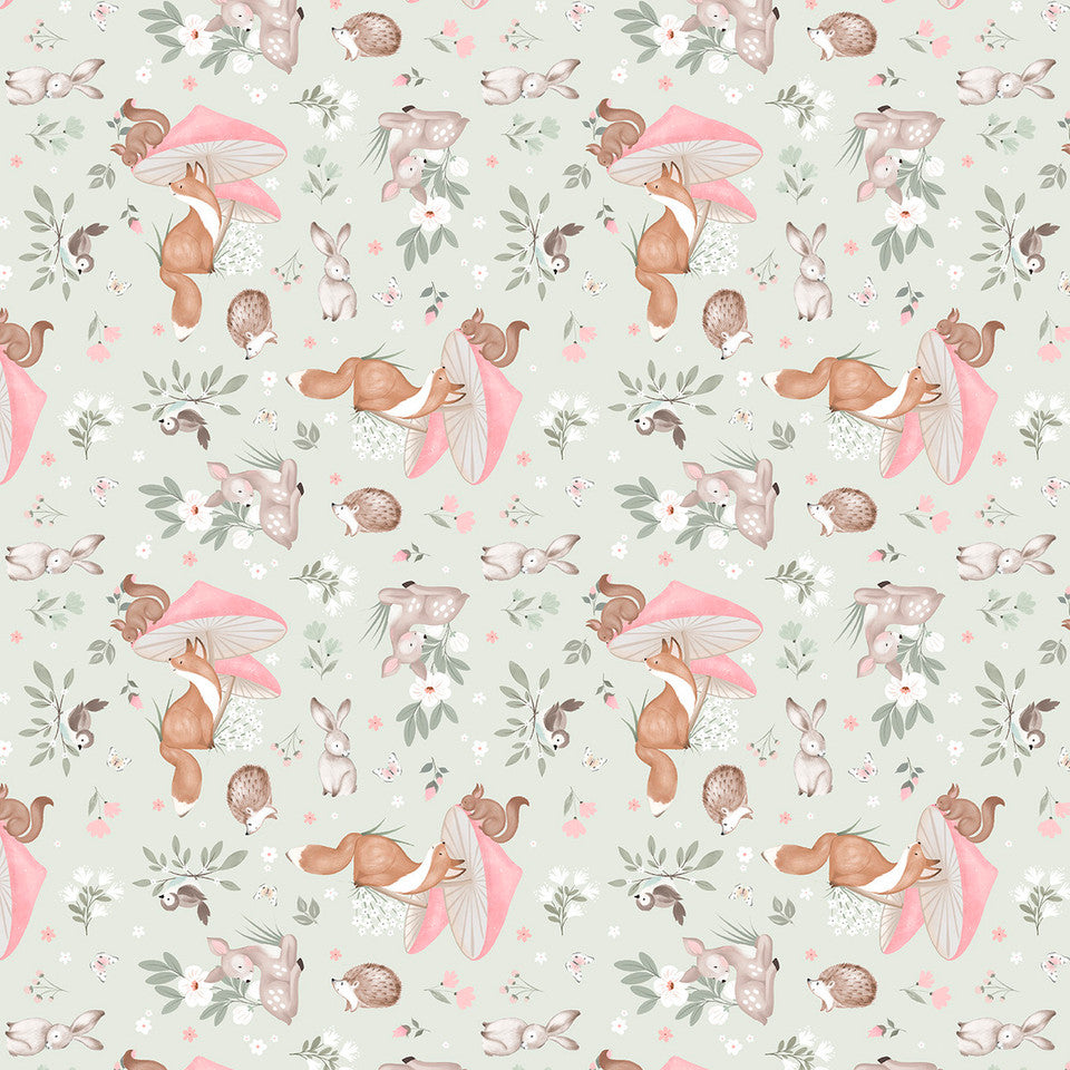 Cuddly Critter Garden Light Green - Sweet Woodland by 3 Wishes Fabric