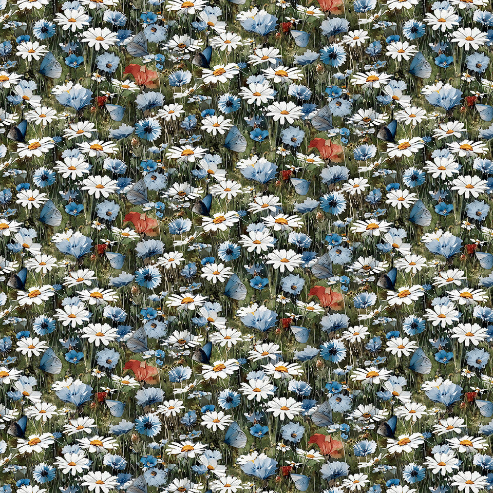 Meadow Whisper Green - Blue Autumn by 3 Wishes Fabric