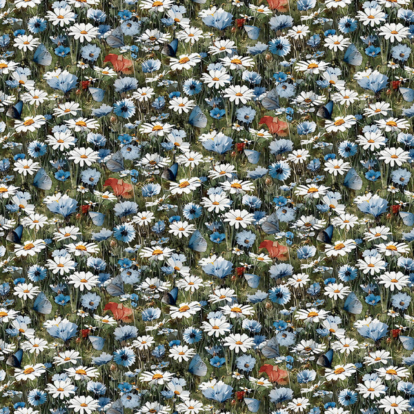Meadow Whisper Green - Blue Autumn by 3 Wishes Fabric