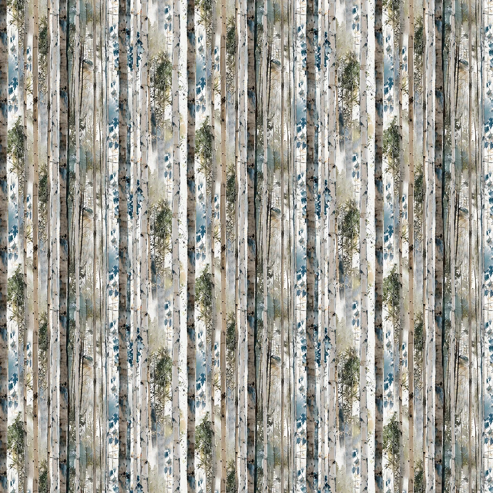 Rustic Birch Multicolor - Blue Autumn by 3 Wishes Fabric