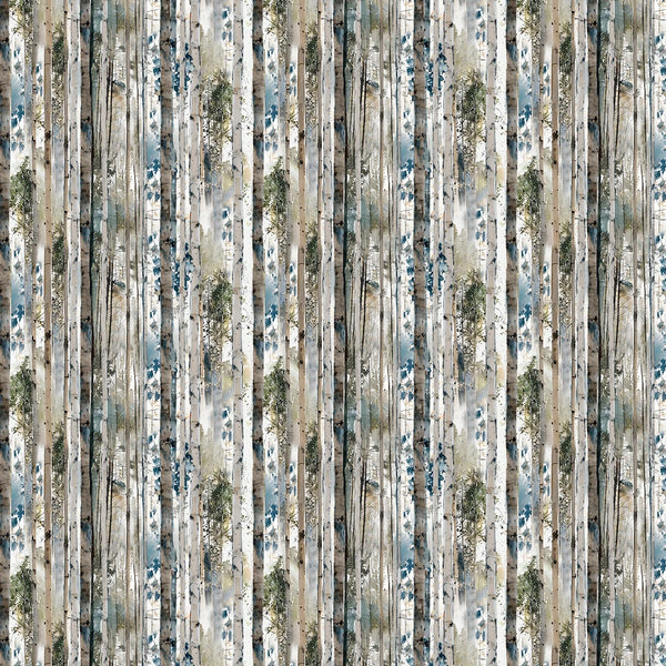 Rustic Birch Multicolor - Blue Autumn by 3 Wishes Fabric