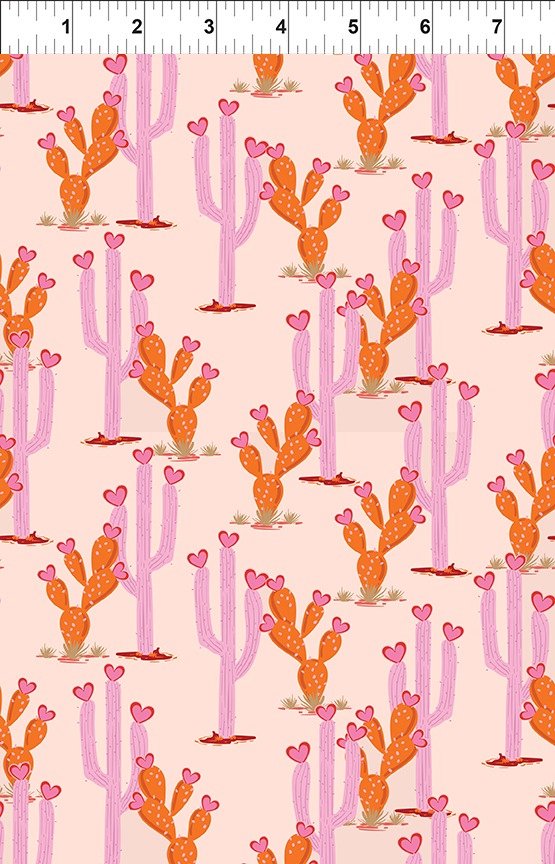 Go Cowgirl! Multi Heart Cactus Cotton Fabric | In The Beginning Fabrics