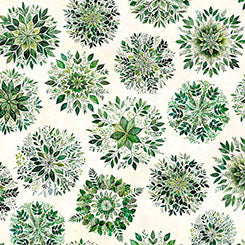 Sylvan Essence Leaf Mandalas Eggshell Quilting Cotton | QT Fabrics