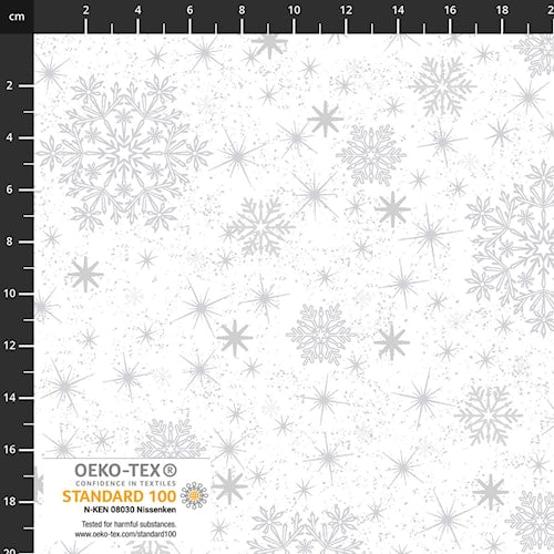 Snow Crystals Big Snow Crystals - White/Silver Metallic - Stof Fabrics