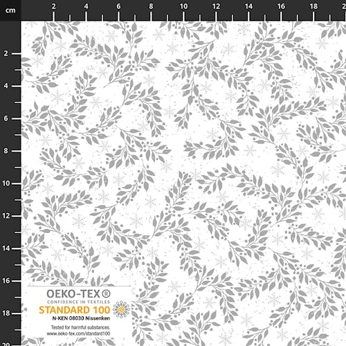 Snow Crystals Branches - White/Silver Metallic - Stof Fabrics