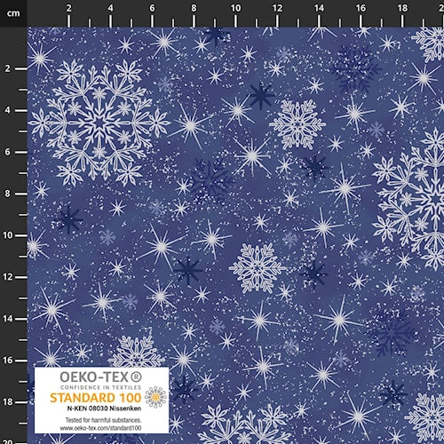 Snow Crystals Big Snow Crystals - Blue/Silver Metallic - Stof Fabrics