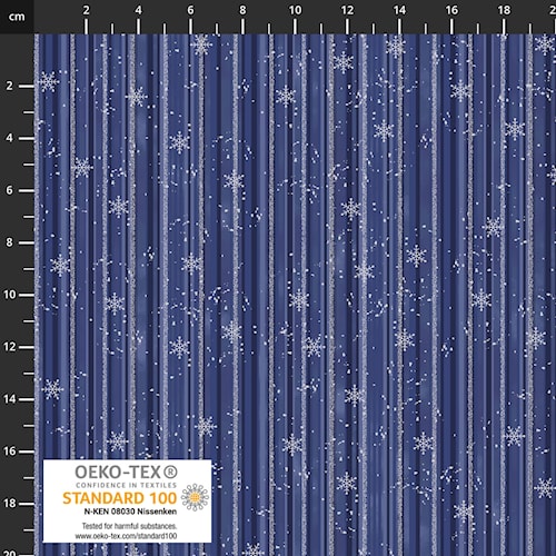 Snow Crystals Stripes - Blue/Silver Metallic - Stof Fabrics