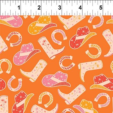 Go Cowgirl! Orange Cowgirl Essentials Cotton Fabric | In The Beginning Fabrics