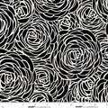 Monochrome Peony Swirl Cotton Fabric | Ebony/Porcelain