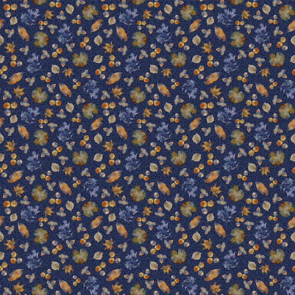 A Flutter of Leaves with Leaf and Vine Toss in Navy