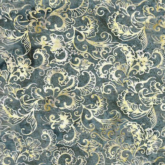 Floral Leaves Blue Denim