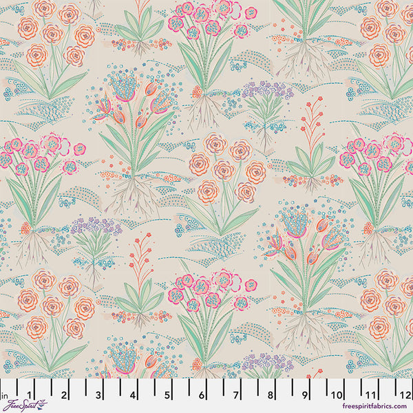Flourish and Bloom Collection with Flourish and Bloom Garden in Alabaster for Free Spirit Fabrics