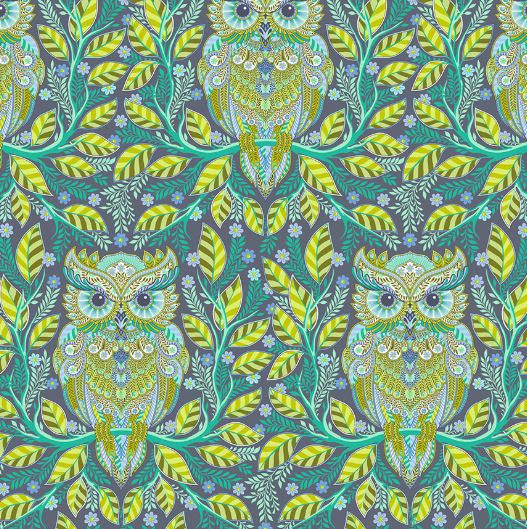 Tula Pink's Hootie Patootie in Starlight from the Full Moon Forest II Collection