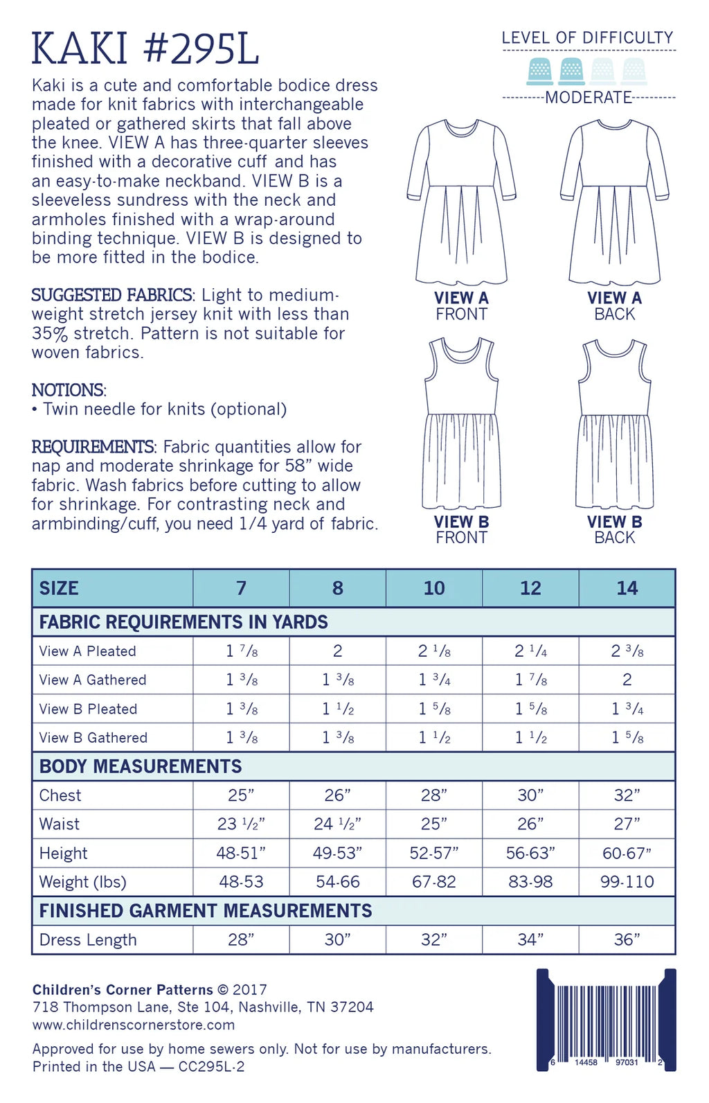 Kaki Knit Dress Pattern - Children's Corner (Sizes 6mo-6 & 7-14 yrs)
