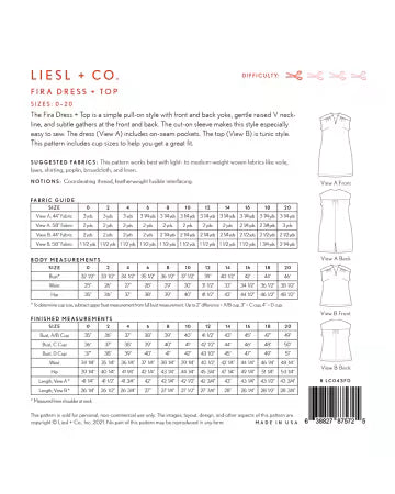 Fira Dress + Top Sewing Pattern | Liesl + Co.