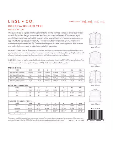 Condesa Quilted Vest Sewing Pattern | Liesl + Co.