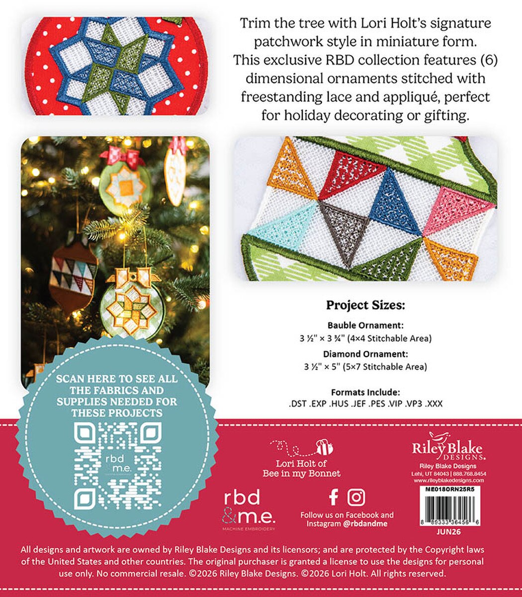 Home Town Holiday Patchwork Ornaments by Lori Holt Machine Embroidery USB