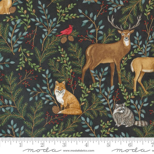 Woodland Winter Charcoal Black Animal Print