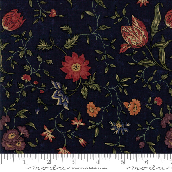 On Meadowlark Pond Navy Large Scrolling Flowers