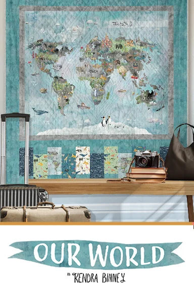 Our World Digital World Map Panel - Multi Color | Y4931-55 | Clothworks