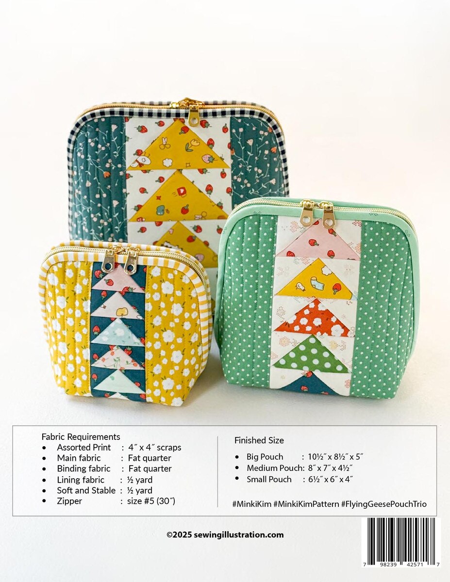 Flying Geese Pouch Trio Sewing Pattern | Minki Kim