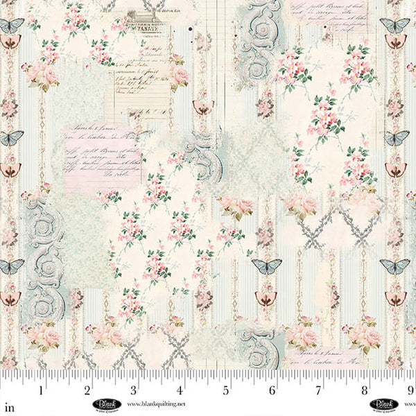 Parisian Snippets Collection with Floral Lattices in Ecru color for Blank Quilting