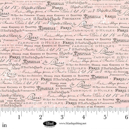 Parisian Snippets Collection with Script in Light Pink color for Blank Quilting