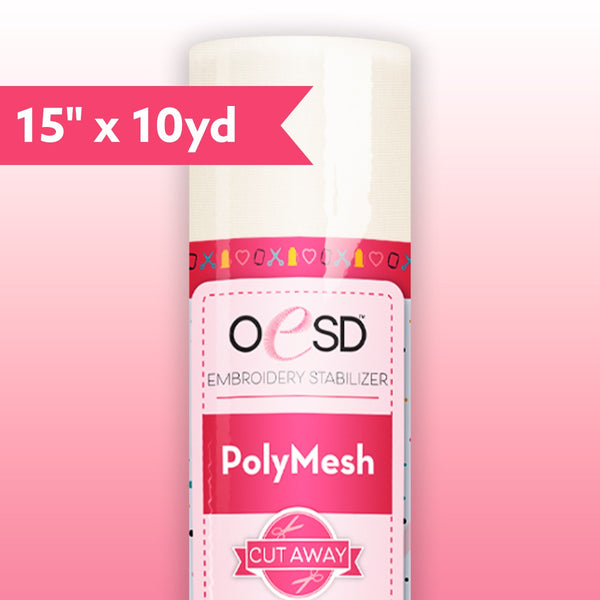 OESD PolyMesh CutAway Stabilizer – 15" x 10 yd | White | Soft & Lightweight
