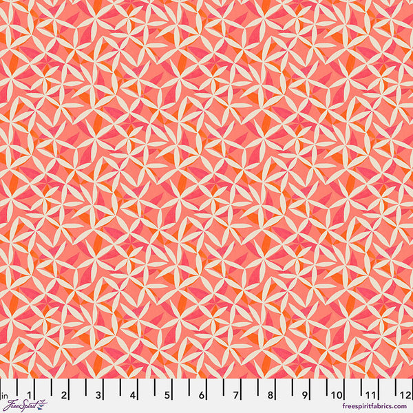 Flourish and Bloom Collection with Star Mint Dance in Coral for Free Spirit Fabrics