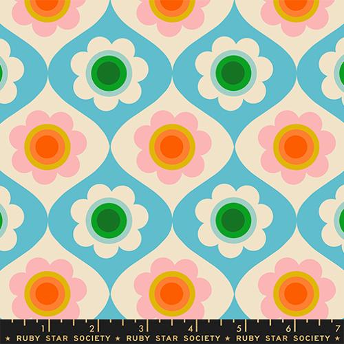 Trinketry Collection with Floral Retro in Turquoise color by Ruby Star for Moda