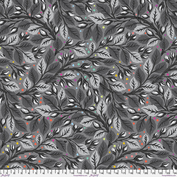 Tula Pink's Nip in the Bud WIDEBACK in Shadow from the True Colors Graywork Collection
