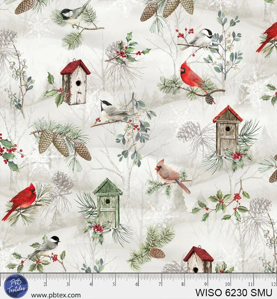 Layered Scenic with Birdhouses Snow Multi - Winter Song by P&B Textiles