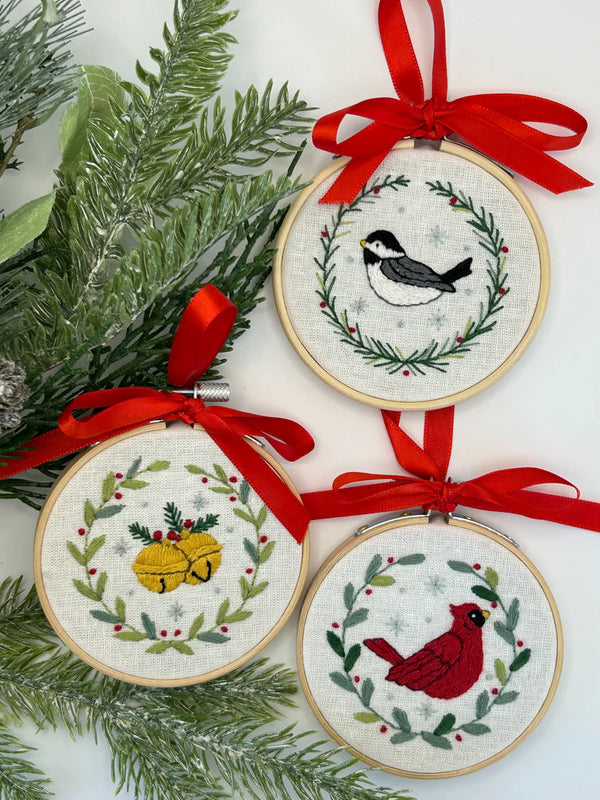Winter Birds and Bells Hand Embroidery Kit by Deb Strain