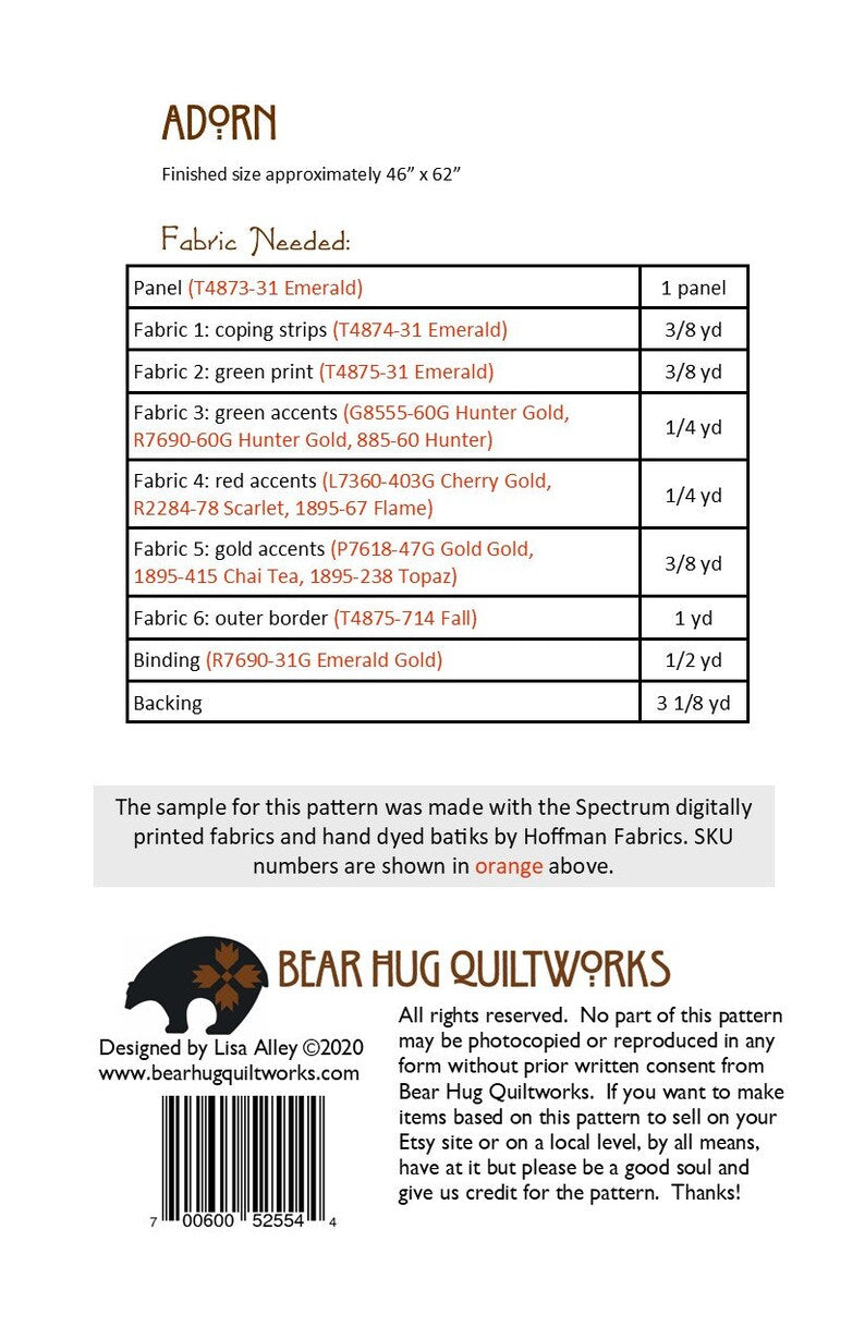 Adorn Quilt Pattern - Bear Hug Quiltworks