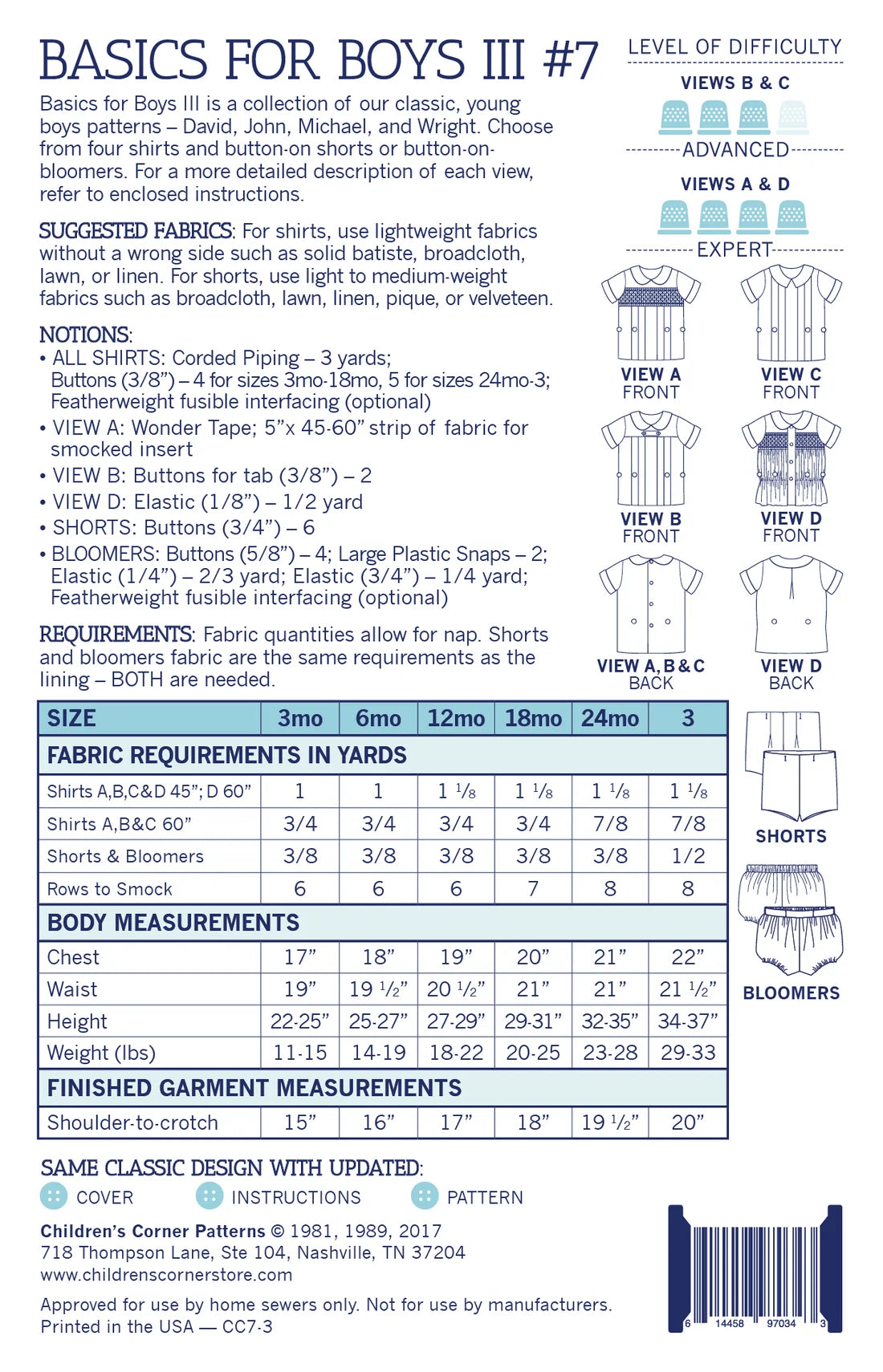 Children's Corner Basics for Boys III Pattern - Sizes 3mo-3yrs