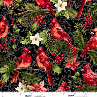 Holiday Feather & Flourish Birds and Winter Foliage - Black