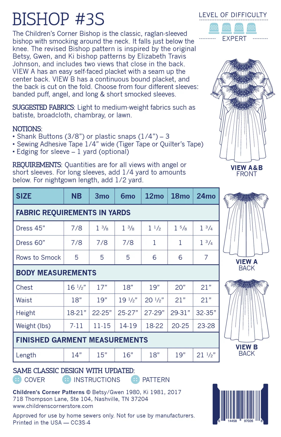Bishop Pattern - Children's Corner (Sizes Newborn-24mo & 3-6 yrs)