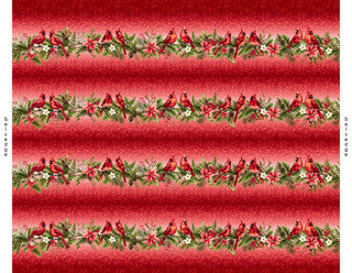 Holiday Feather & Flourish Border Stripe - Red