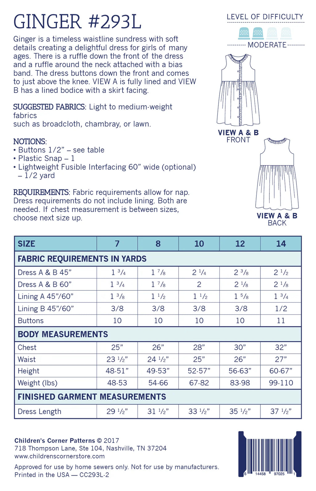 Ginger Pattern - Children's Corner (Sizes 6mo-6 & 7-14 yrs)