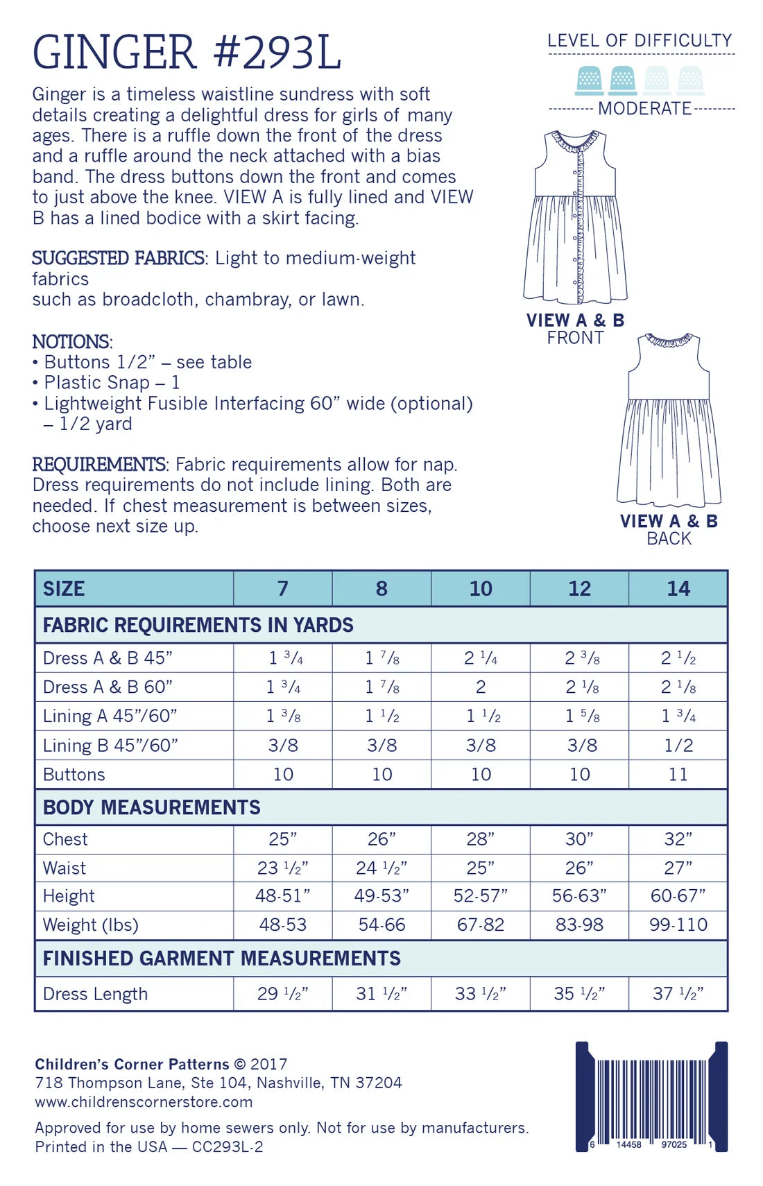 Ginger Pattern - Children's Corner (Sizes 6mo-6 & 7-14 yrs)