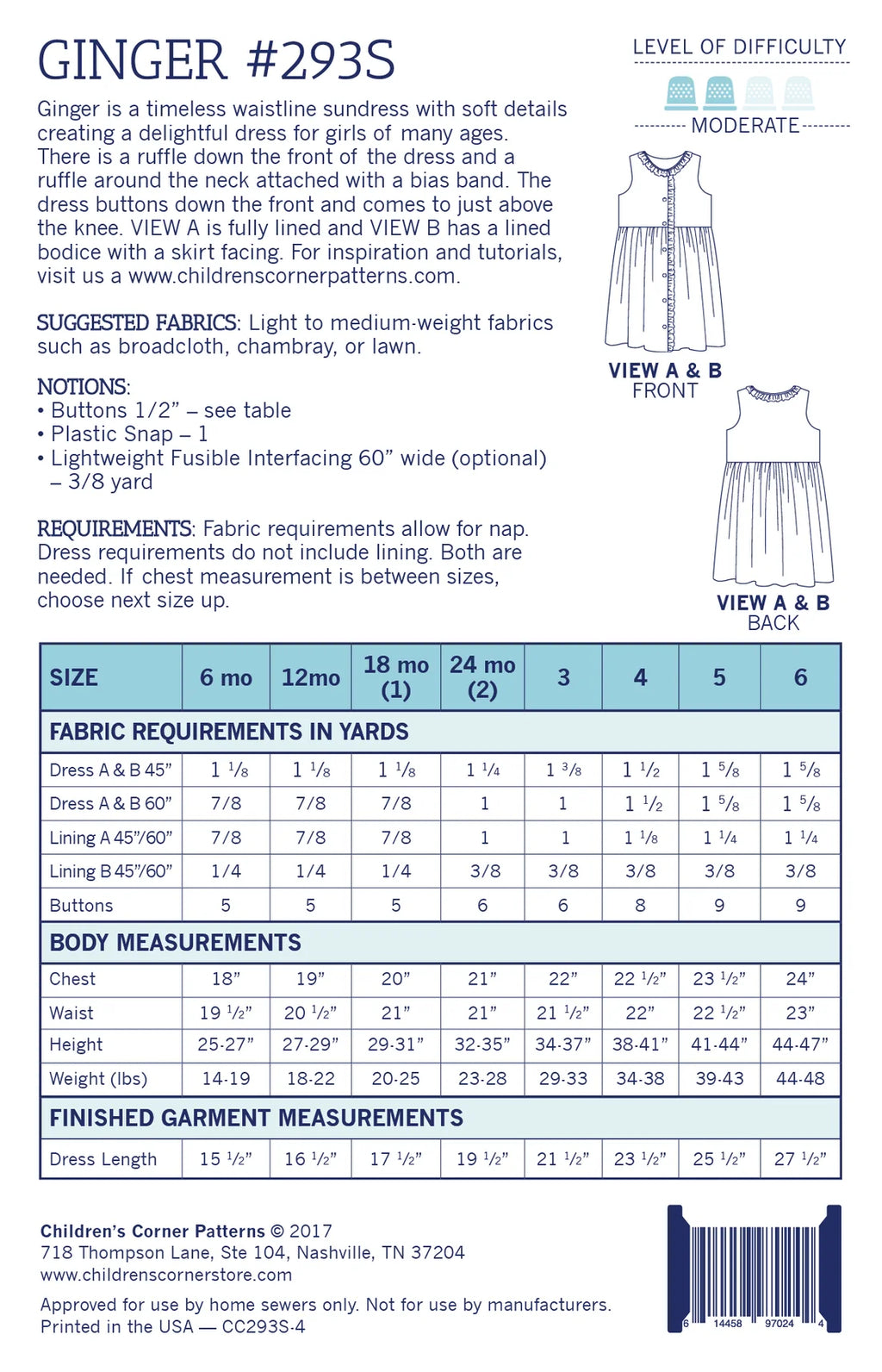 Ginger Pattern - Children's Corner (Sizes 6mo-6 & 7-14 yrs)