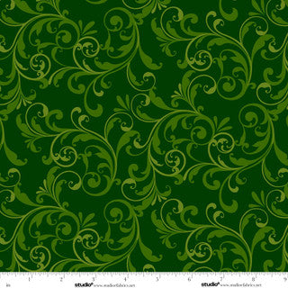 Holiday Feather & Flourish Scroll - Green