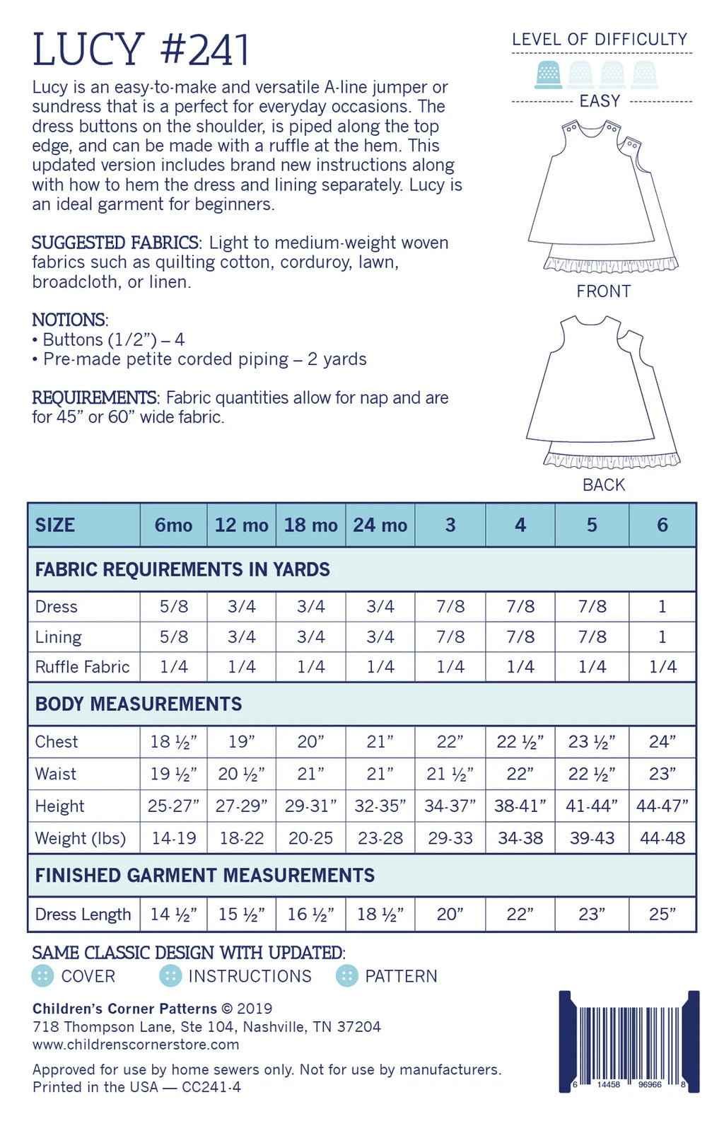 Lucy Pattern - Children's Corner (Sizes 6mo-6)