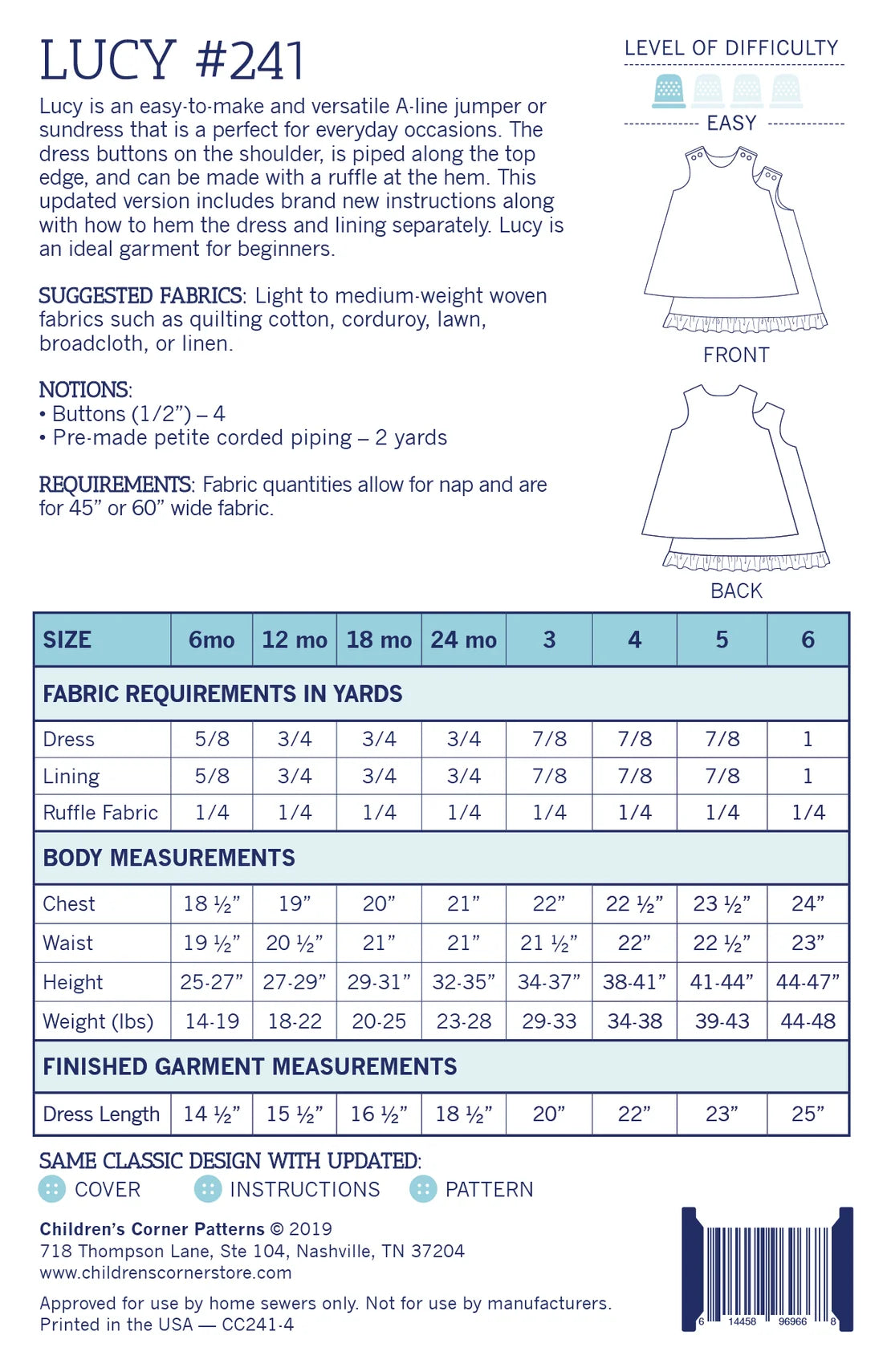 Lucy Pattern - Children's Corner (Sizes 6mo-6)