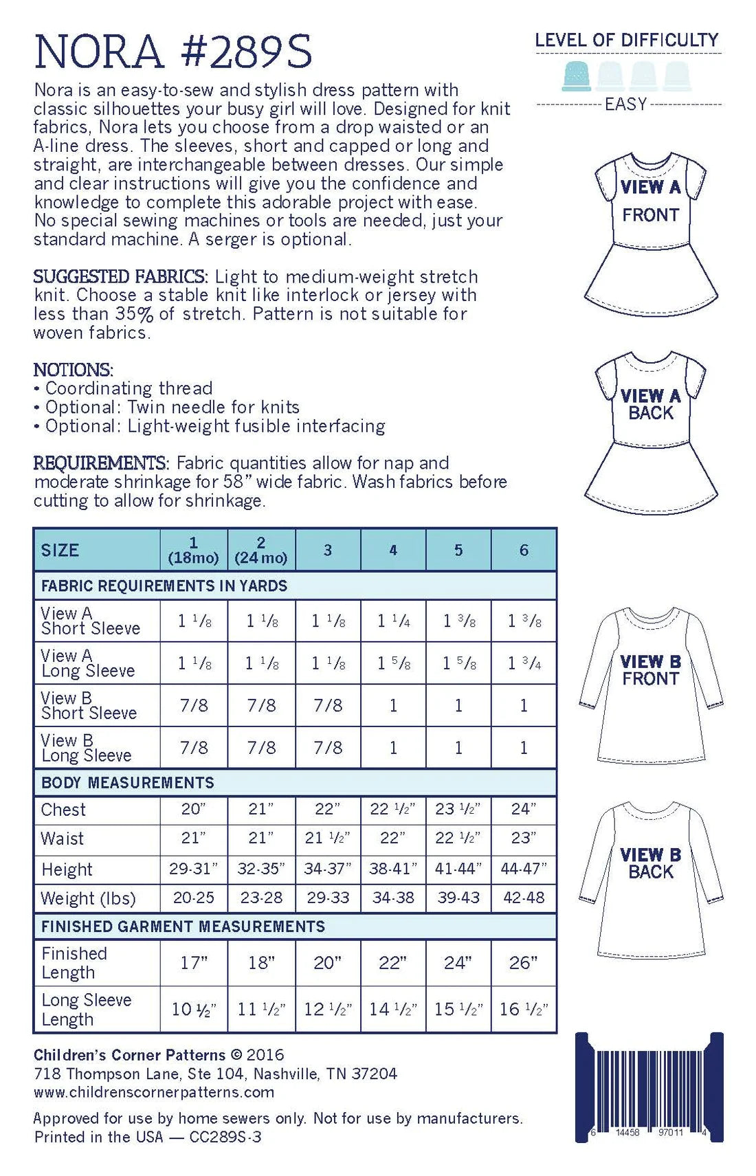 Nora Knit Dress Pattern - Children's Corner (Sizes 1-6 yrs)