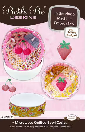 Microwave Quilted Bowl Cozies In the Hoop Machine Embroidery Design Set from Pickle Pie Designs