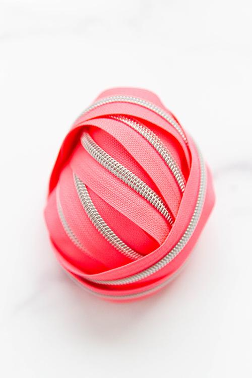 Knot and Thread Design Zipper Tape #5 3yd Neon Flamingo | #KAT ZIP4